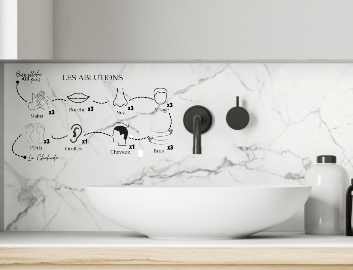 Pack Ablutions – Stickers Muraux Éducatifs (Wudu & Ghusl) avec Livre d’Instructions